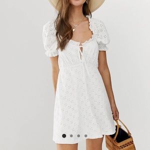 asos puff white mini dress